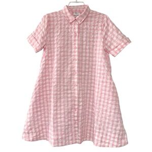 Lisa Marie Fernandez for Target Pink Gingham Plaid Trapeze Button Shirt Dress M‎